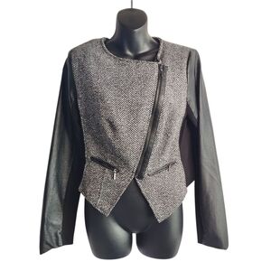 Candie's Jacket Woman's Black Gray Long Sleeve Tweed Faux Leather Size M